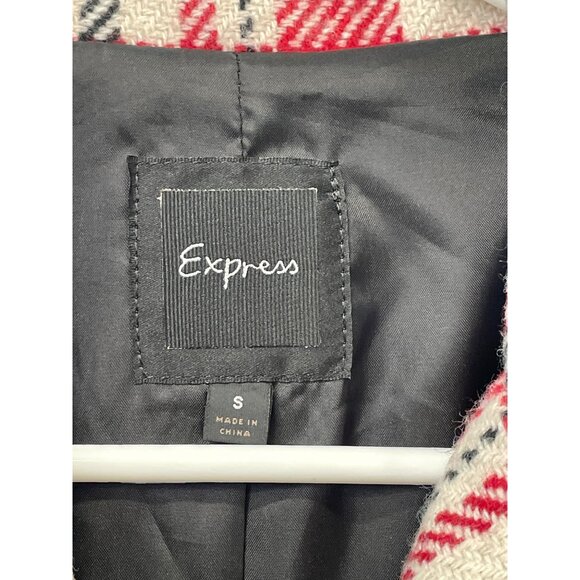 Express Moto Jacket Size Small Plaid Zip Front Belted Red Black Wool Christmas - Picture 4 of 7